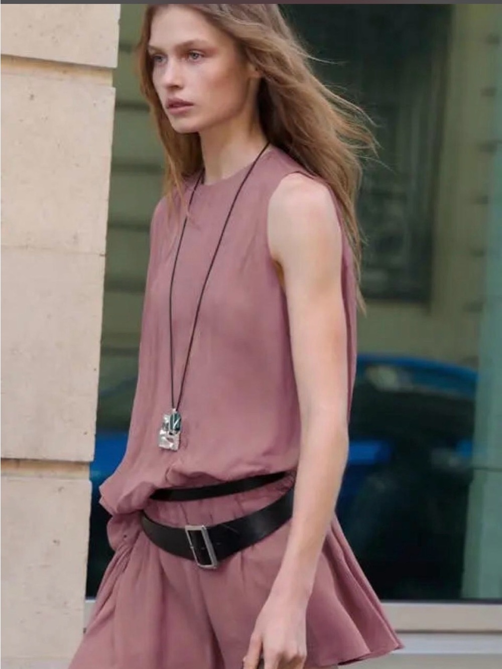 Mango Mauve Pink Sleeveless Dress with Black Belt